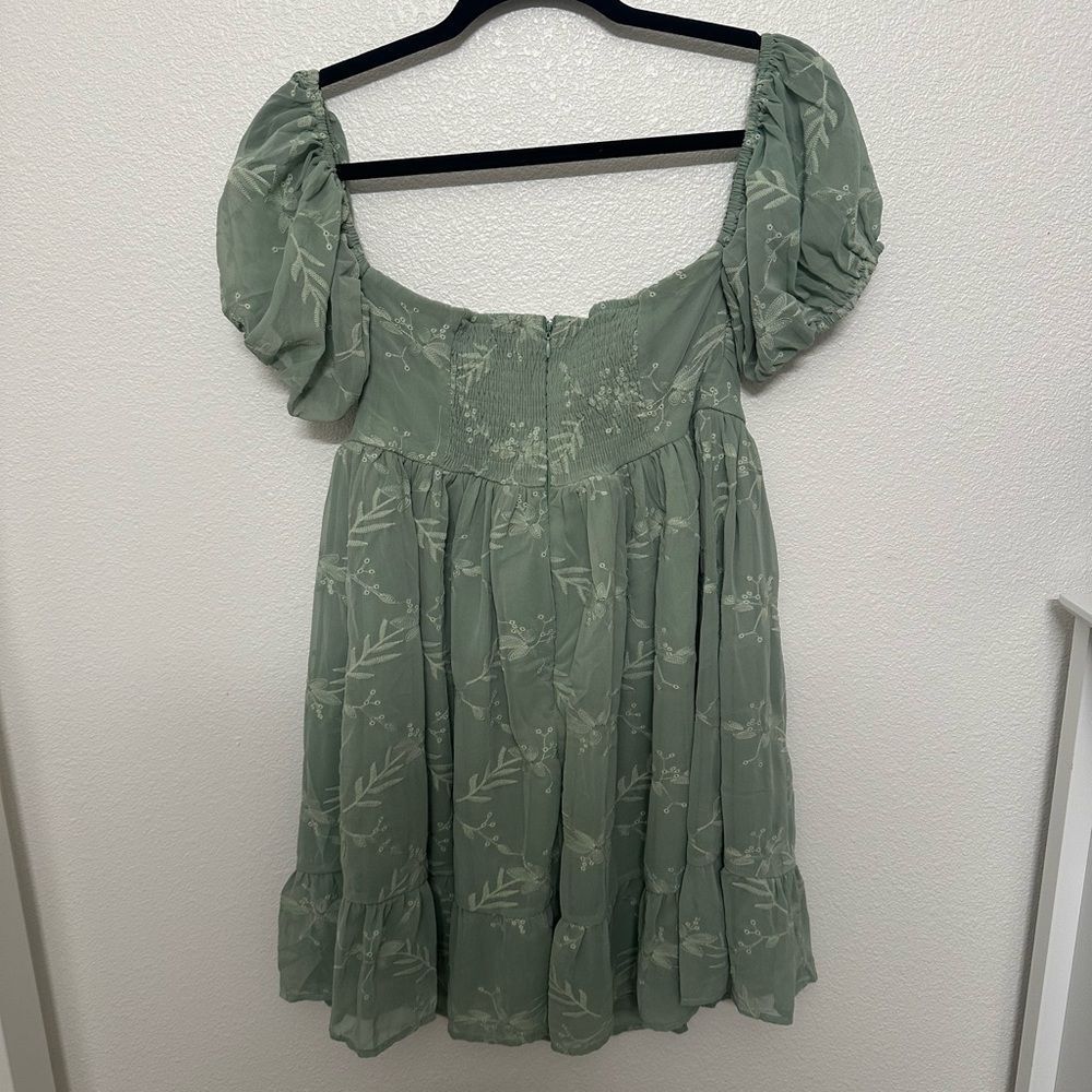 Lulus Cutest Icon Sage Green Embroidered Off-the-Shoulder Mini Dress - Picture 6 of 10